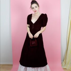 Stunning Cranberry Velvet Midi Party Dress